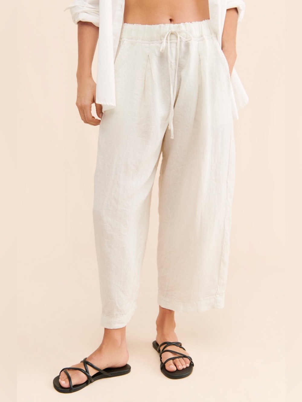 Velvet by Graham & Spencer Hannah Linen Pants Cream Drawstring Wide-Leg
